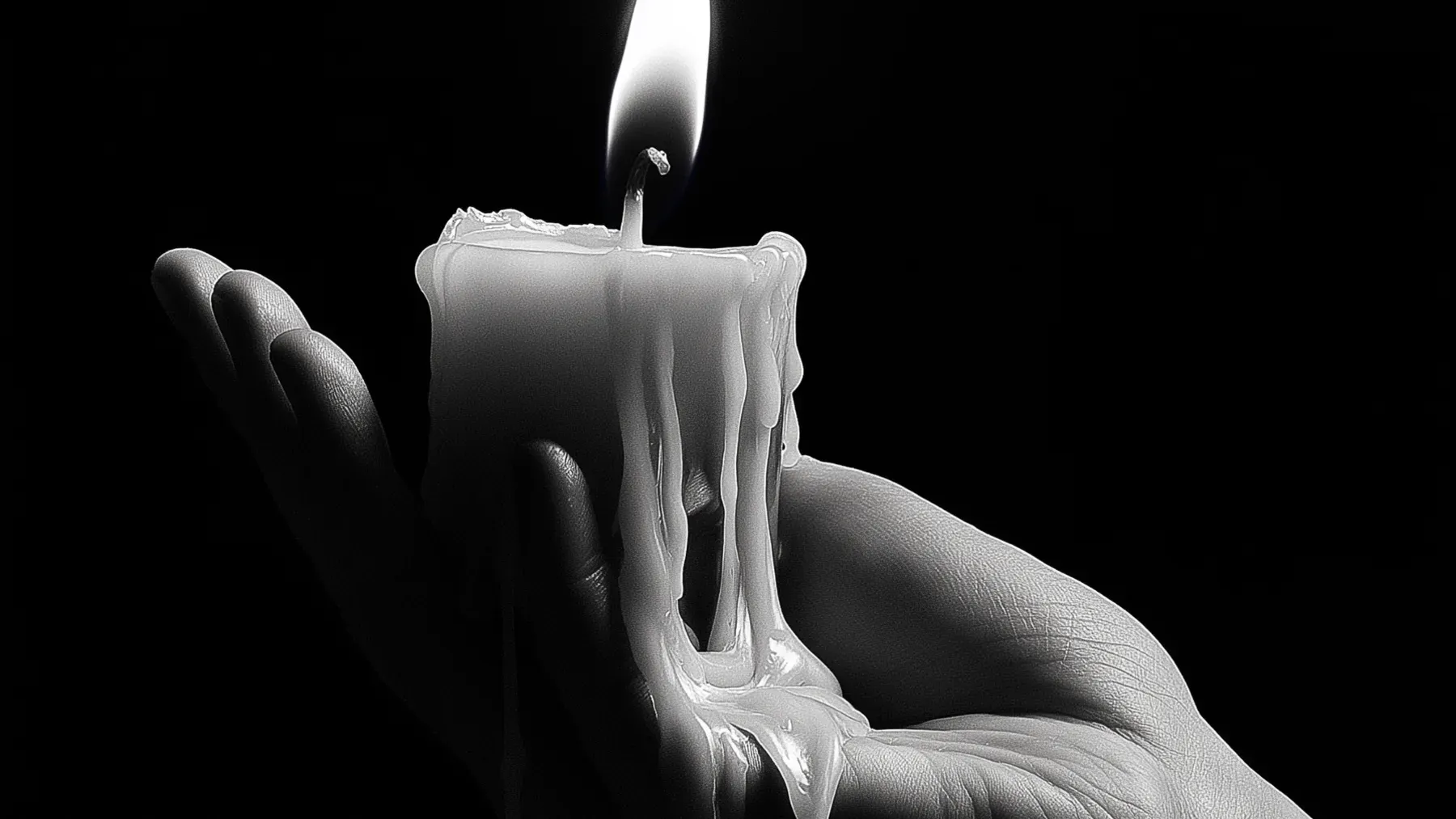 A hand sheltering a nearly spent candle, representing the small reserves and difficult priorities that define the final phase of a siege.