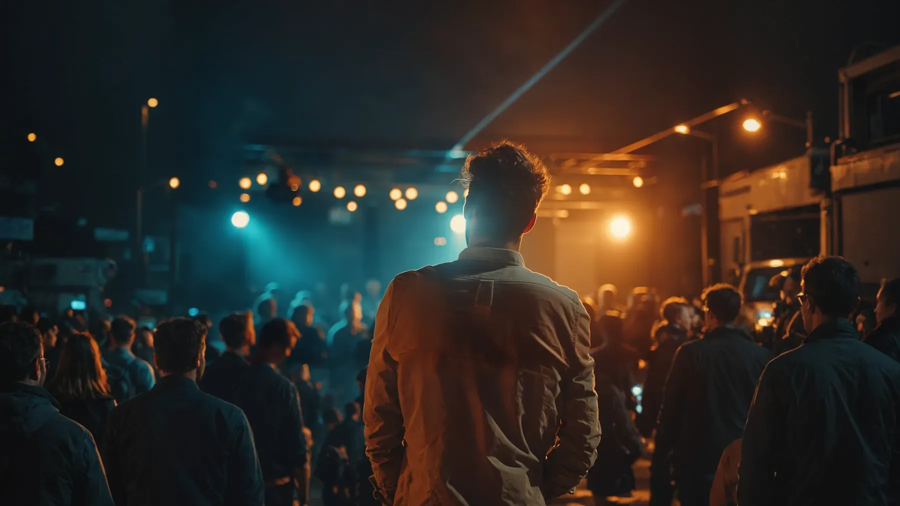 A person facing a waiting audience, representing the anticipatory period in which possible judgment begins shaping behavior before speech starts.