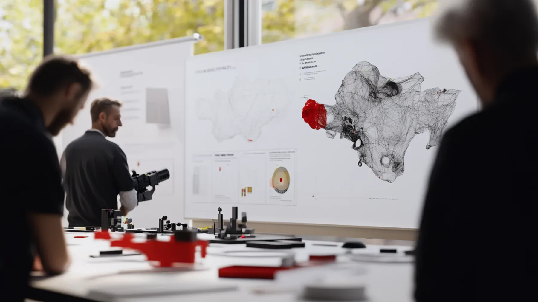 A technical team studying one shared model reflects a climax in which evidence, systems, relationships, and authority must converge on the same decision.