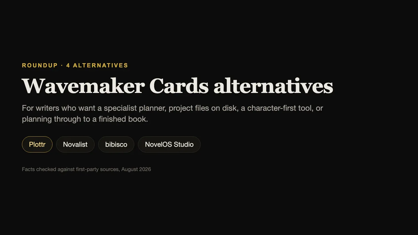 Wavemaker Cards alternatives compared: Plottr, Novalist, bibisco, and NovelOS Studio