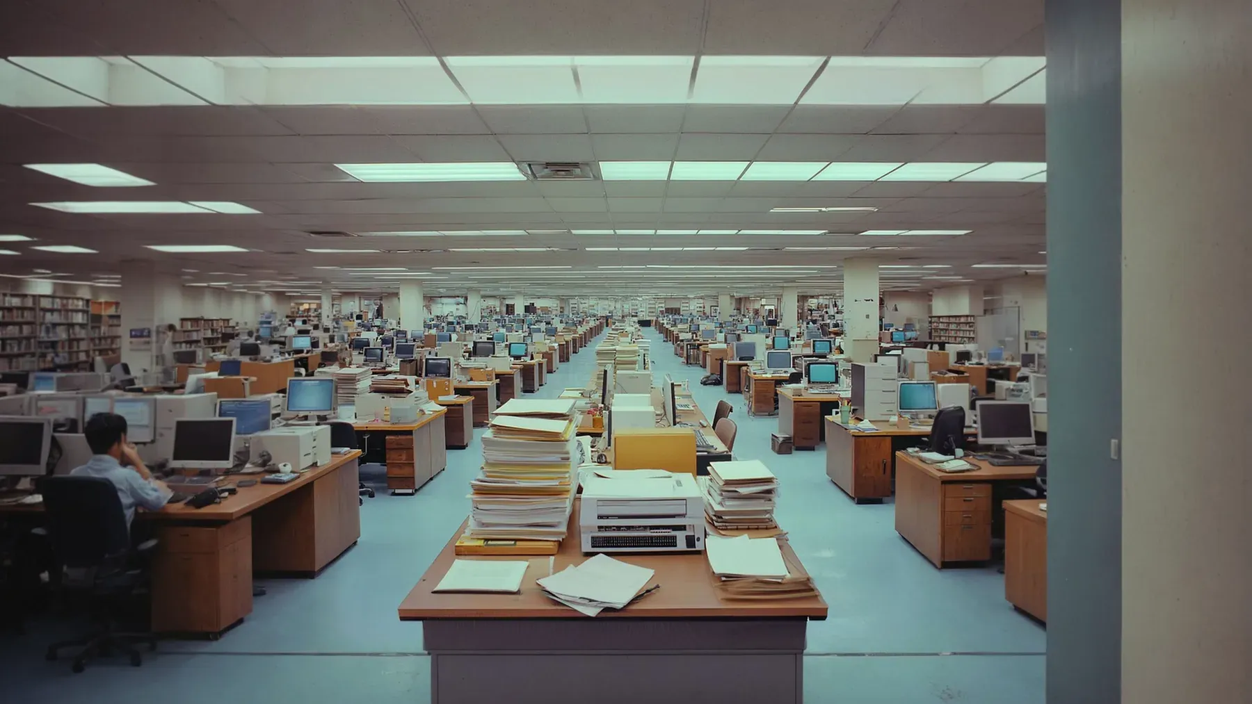 A large office in which records, access, and institutional routines can isolate the employee who raises a concern.