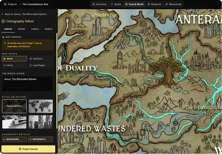 NovelOS worldbuilding and cartography workspace