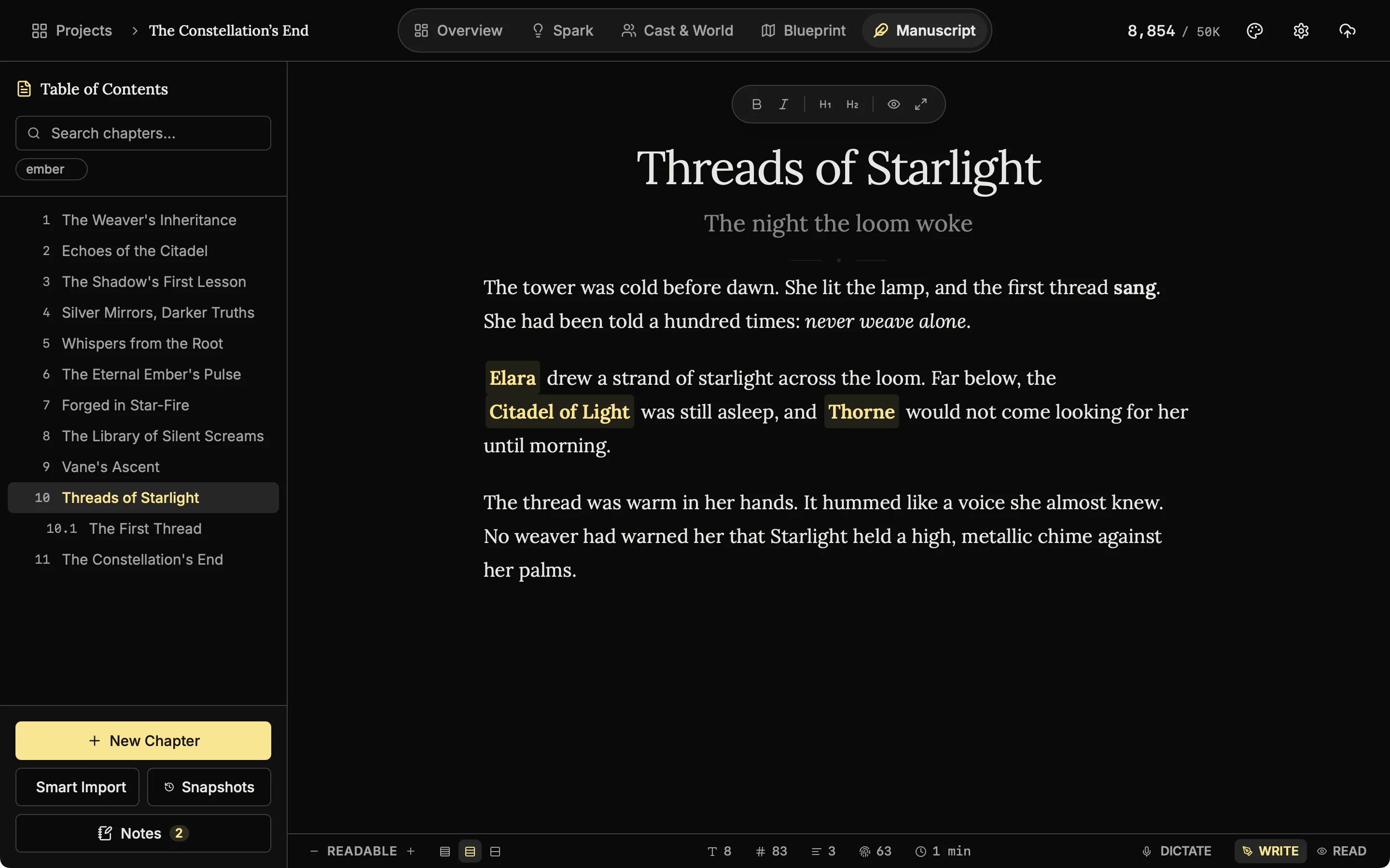 A chapter shown in larger text, with the text size control in the status bar reading Readable.