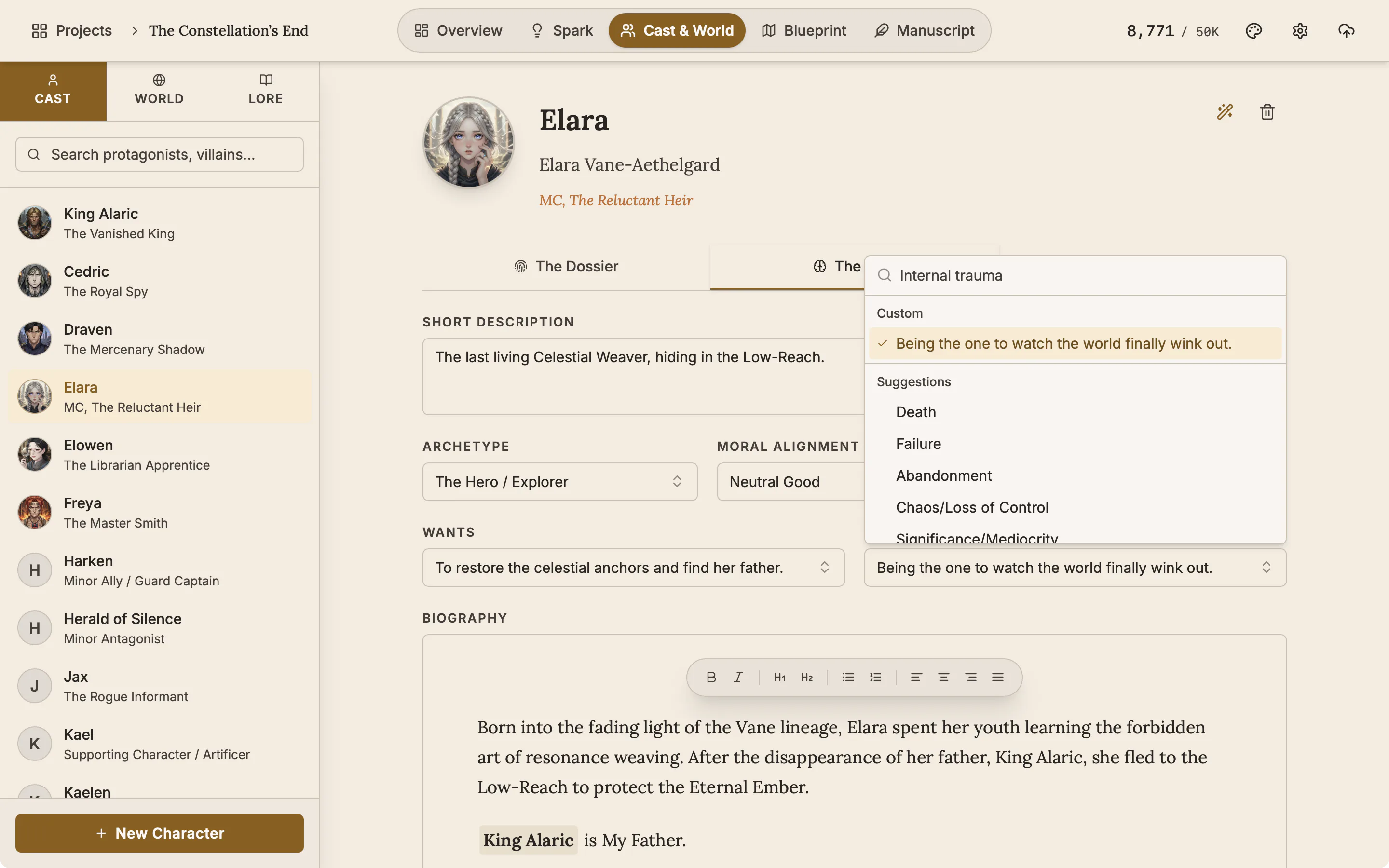 The Soul tab with the list of suggestions open under The Ghost field.